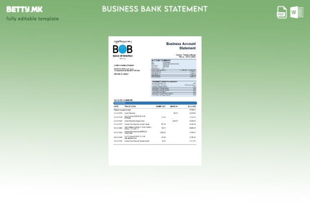 Модерен стил Извод на претпријатие за сметка на Банката на Бутан Шаблон Word и P